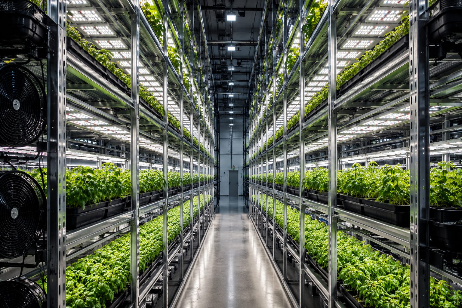 Indoor cannabis cultivation facility with precision HVAC and lighting systems engineered for consistent grow conditions