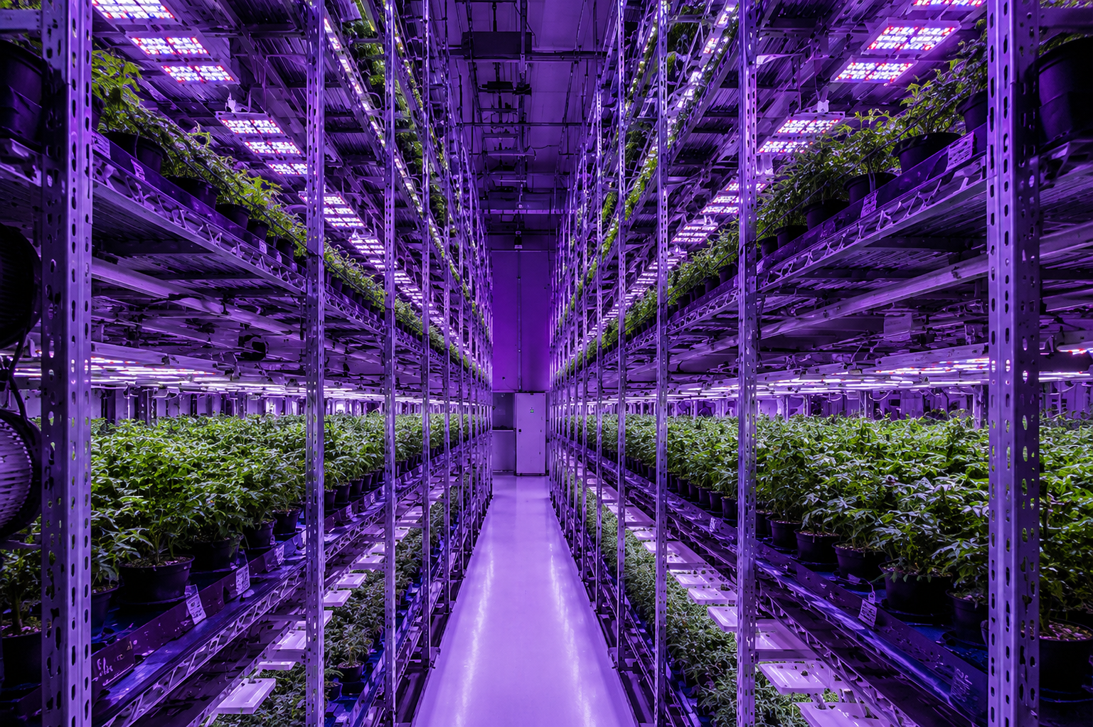 Commercial cannabis grow room with coordinated MEP design for humidity control, CO2, and electrical capacity