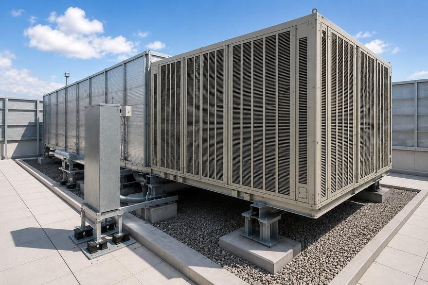 Cooling tower on a concrete equipment pad